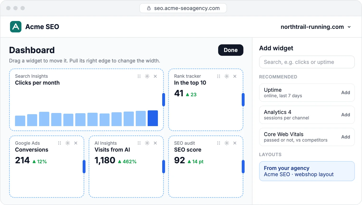 Building a client dashboard once and saving it as a layout for every client of the agency