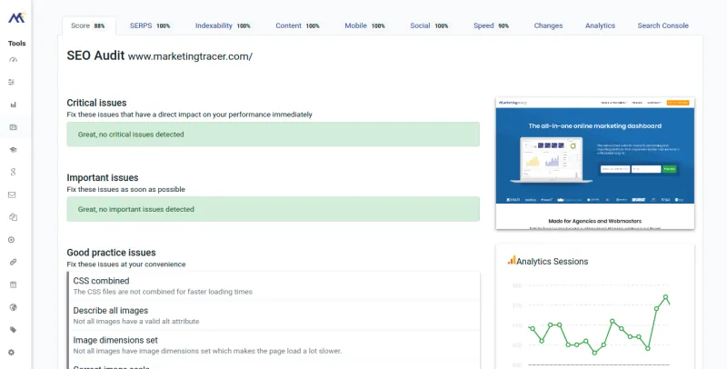 Real-time on-page scan results in MarketingTracer